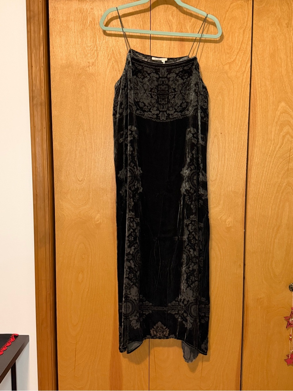 Anthropologie Green Velvet Slip Dress with Burnout Pattern